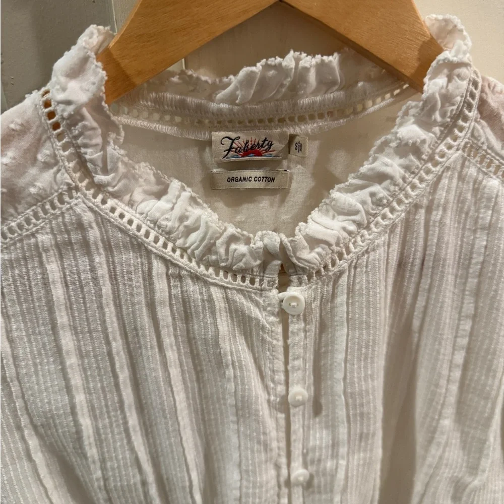 Faherty Willa Button Front Peasant Blouse Top White NWT Size S - Picture 3 of 8